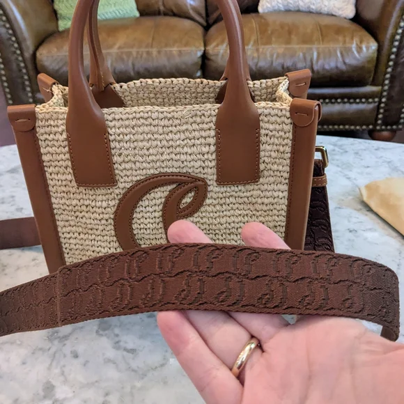 Christian Louboutin "By My Side"Mini Raffia Tote bag with leather trim - Picture 6 of 10